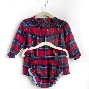 Vineyard Vines 2 Piece Nantucket Tartan Red Dress w/Whale Bloomers 3-6 mos.